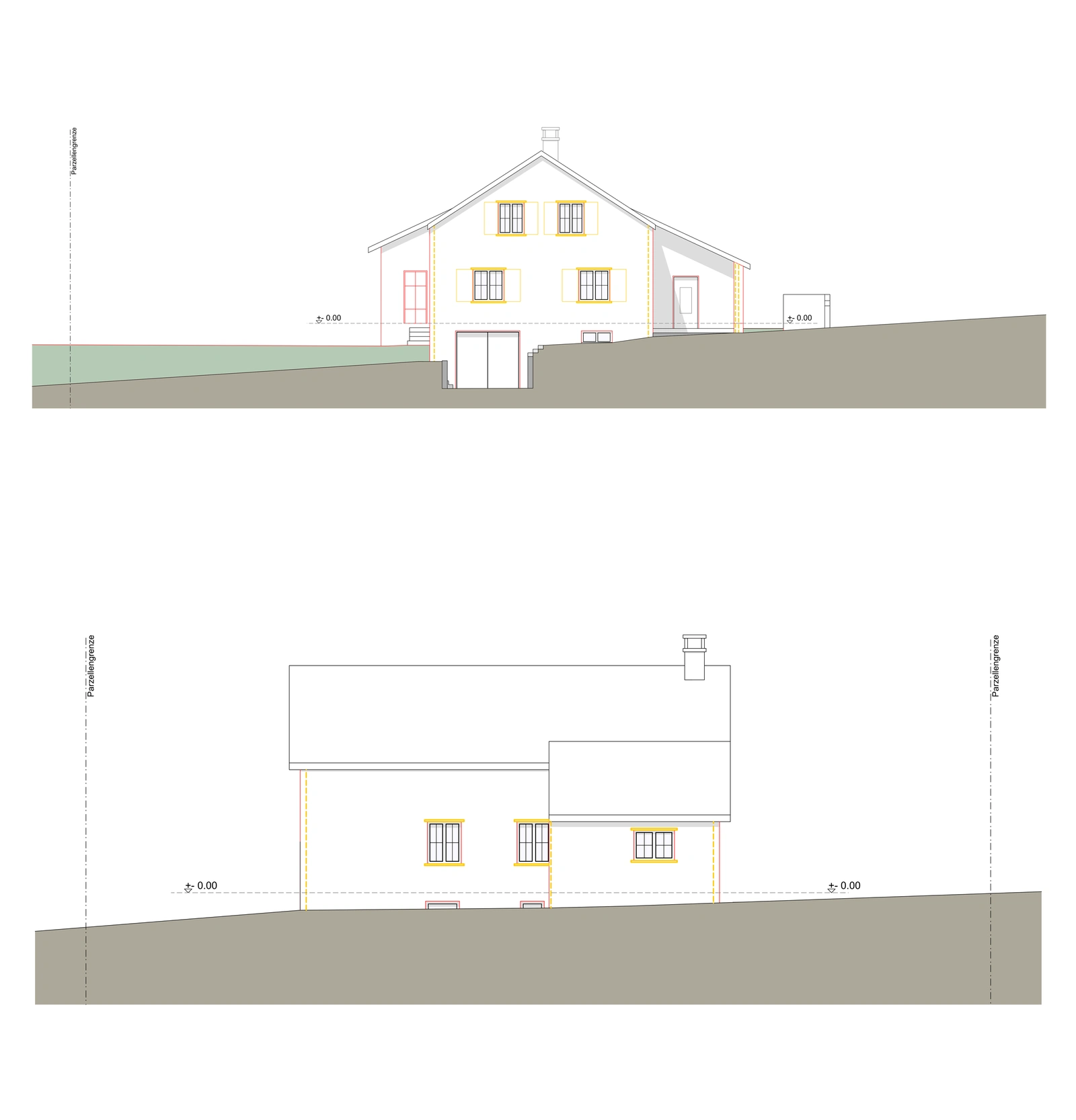 East / South Elevations: Clean CAD redrawing