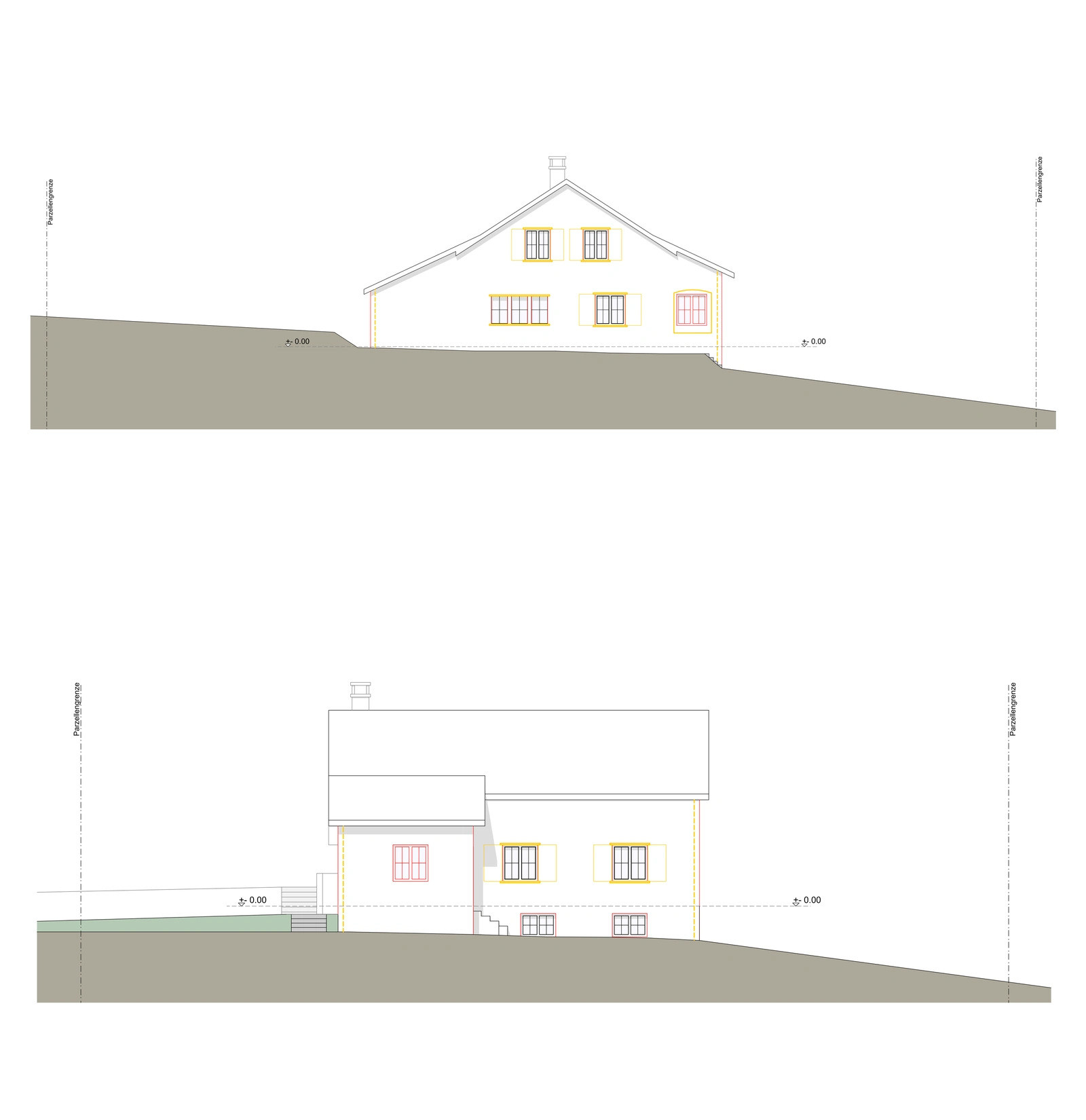 West / North Elevations: Clean CAD redrawing